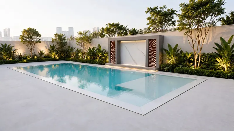 Pool with marble water feature